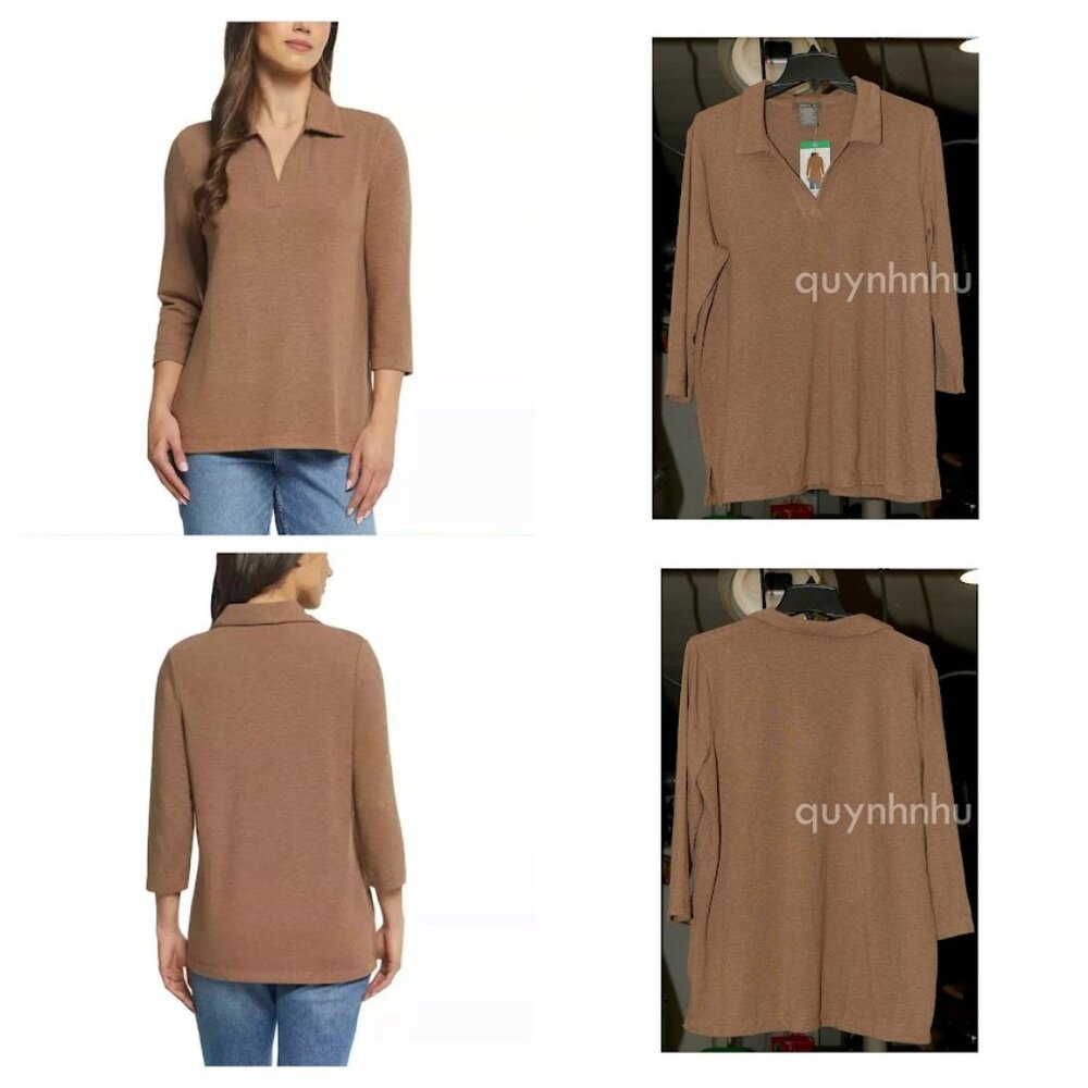 - Matty M Women's Collared 3/4 Sleeve Top
